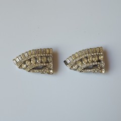 Gold Tone Clear Baguette Rhinestone Dress/Scarf Clip Set 2pc w/ Connector Bar