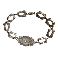10K White Gold Camphor Glass Diamond Art Deco Filigree Bracelet 7.5″