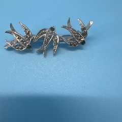 Victorian Style Crystal Bird Silver Tone Brooch Pin