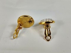 Vtg Yellow Gold Plated Swarovski Crystal Round Clip On Earrings Women’s Jewelry