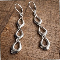 Vintage Artisan 2″ Drop Earrings Silver Tone Retro Bohemian Style