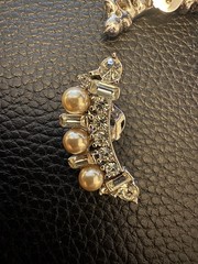 Signed BOGOFF Vintage Rhinestone Faux Pearl Clip Earrings & Dress Clip Set