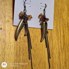 Xhilaration Horn Tusk Chain Fringe Dangle VTG Earrings Nickel Free NOS Boho Y2K