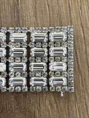 Vtg Wide Rhinestone Bracelet Multiple Rows Baguette & Round Cut Stones