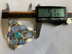Vtg Rhinestone Costume Jewelry Set Blue Milk Glass Look Brooch Earrings *READ*