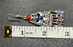 Sterling Silver Egyptian Revival Enamel Chandelier Earrings Scarab Hieroglyph