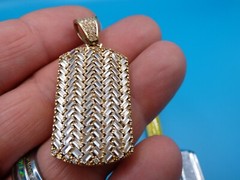 Unique Chevron CZ Sterling w/goldtone overlay Dogtag Pendant