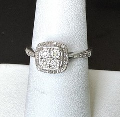 Vintage 925 Sterling Silver Diamond Halo Cluster Ring Size 7 Elegant Bridal SK9