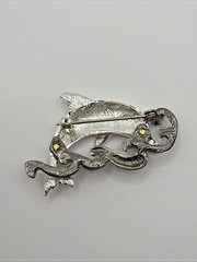 Vintage silver-plated DOLPHIN brooch W/ Textured Pewter Tone Waves EUC