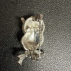 Vintage Blue Green Eyes Owl Gold Tone Brooch