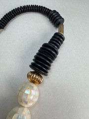 Vintage Stunning Mother Of Pearl Teardrop Pendant Necklace Black Bead Statement