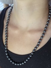 Vintage Genuine 24″ Hematite 8mm Round Bead Necklace Hand Knotted Secure Clasp