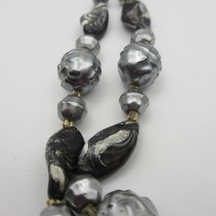 Vintage Hong Kong Necklace Beaded Black Gray Double Strand 23 Inch