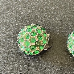 VTG Green Rhinestone Dome Clip On Earrings Emerald Crystal Statement Earrings