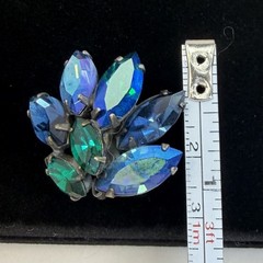 Signed REGENCY Electric Blue/Green Swirl AB Rhinestone Brooch/Earring Vtg Set