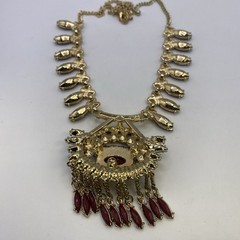 NY Signed Rhinestone Cabochon Tassel Statement Necklace Adjustable Jewelry