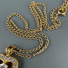 Vintage Rhinestone Heart Pendant Necklace Gold Tone Clear Crystals 16″ Chain