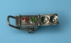 Vintage Sterling 3D Movable Love & Luck Enamel Ice Cream Cart Bracelet Charm 1.5