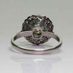 Art Deco Style Lab Created Diamond & Emerald Wadding 14K White Gold Finish Ring