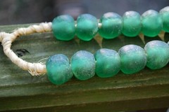 HUGE Recycled SEA GLASS STATEMENT NECKLACE Matte Green 23mm AFRICAN TRADE BEADS