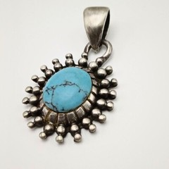 Vintage Sterling Silver Choker Turquoise Pendant Necklace 925 Ethnic Boho Jewelr