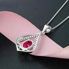 Art Deco Style Lab Created Diamond Ruby Any Occasion Pendant 14K White Gold FN