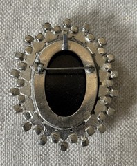 1950s Vintage Cameo in Slate Gray and Black – Outlined with Rhinestones – 1950s