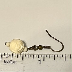 Vintage White Cream Rose Bud Flower Earrings Gold Tone Plated Carved Beads