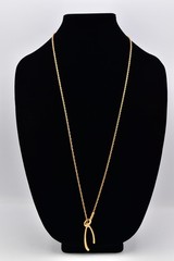 Madewell Wishbone Pendant Necklace Brushed Gold Minimalist Lucky Charm BinBE