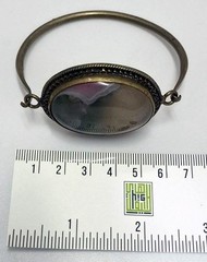 Vintage Natural Scenic Moss Agate Bracelet Brass Filigree Cuff Antique Style