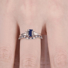 2.2Ct Emerald Cut Lab Created Sapphire & Diamond Engagement 14K Gold FN Ring Set