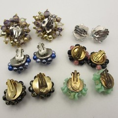 Vintage Cluster Beaded Earrings 6 Pair Hong Kong Japan Western Germany Clip Ons