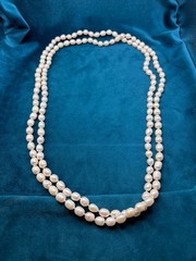 Fresh Water Baroque Pearl Necklace Extra Long Single Strand Hand Knotted 62″