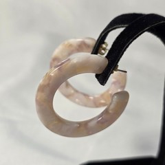 Acrylic Resin C-Shaped Hoop Earrings White and Lavender Polished Tortoise Shell