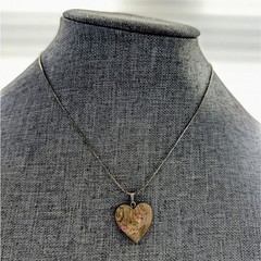 Vintage Cottagecore Wood Heart Floral Love Dainty Silver Tone Feminine Necklace