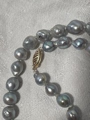 Japanese Silver-Blue Baroque Saltwater Akoya Pearl Necklace 14k clasp 6-9.5mm