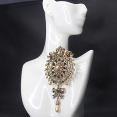 Vintage Medieval Bow Brooch Baroque Hollow Flower Rhinestone Pin