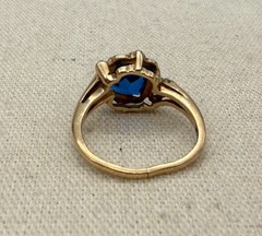 Vintage 10K Gold Blue Sapphire & Diamond Ring Size 5.5 Estate Jewelry 2.41 Grams