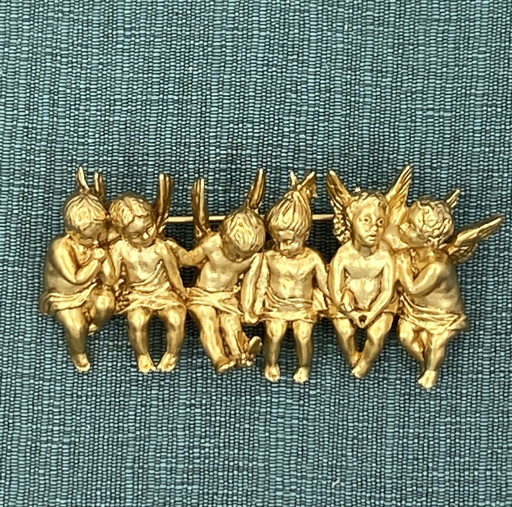 I Am Edgar Berebi My All In A Row Angel child Vintage Brooch pin jewelry 24kplat
