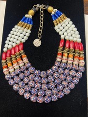 Masha Archer San Francisco Multi Strand Tribal Beaded Necklace Coral Agate Mercu