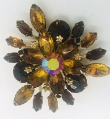 Large Beau Jewels Topaz & Amber Rhinestone Brooch 2 1/8 Inches Vintage Jewelry