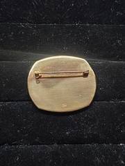 Vintage Signed AMITA JAPAN Black Gold Plated Damascene Engrave Design pin Brooch