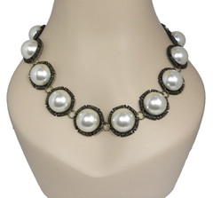Georgian Riviere Necklace Cultura Faux Pearl Cabochons in Filigree Collets Vtg