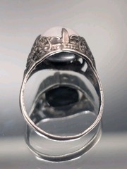 (4) MAGICAL MOONLIGHT! Antique Arts & Crafts Ring STERLING Silver Opaline Glass