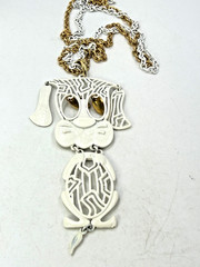 Vintage Necklace Dog Pendant Articulated White Dangle Chain 24 In Signed Alan