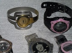 Estate Lot of 6 Silvertone Mixed Metal Clear Black & Pink Plastic Digital & Not
