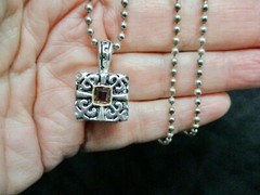 Vintage Bead Ball Chain w/Red Rhinestone Square Slide Necklace