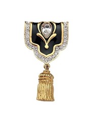 Crystalline Brooch, Black Enamel, Clear Crystal Shield Tassel Pin, Pendant L505