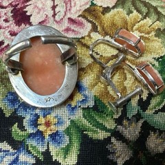Semi Antique Shell Cameo Silver Ring & Earring