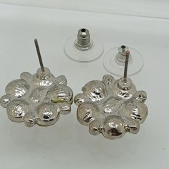 Vintage 1990s Swarovski Crystal AB Cluster Stud Earrings Silver Tone Flower NOS